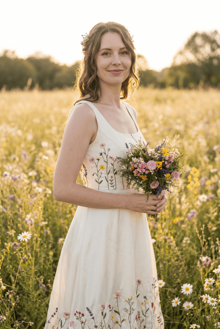 Wildflower Bridal Bouquet: Summer Meadow Wedding, Cottagecore Style – handmade floral hair accessory by magaela