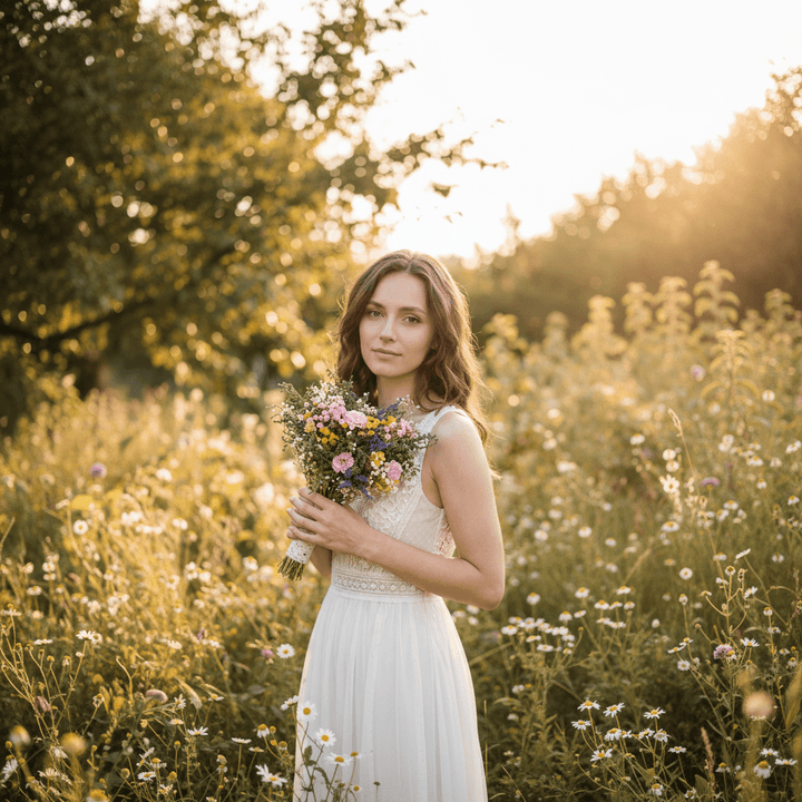 Wildflower Bridal Bouquet: Summer Meadow Wedding, Cottagecore Style – handmade floral hair accessory by magaela