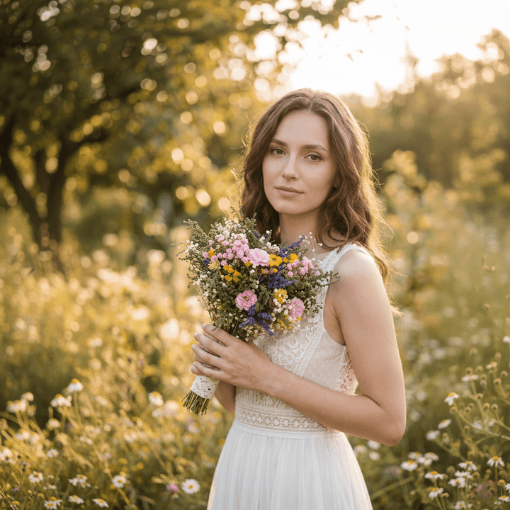 Wildflower Bridal Bouquet: Summer Meadow Wedding, Cottagecore Style – handmade floral hair accessory by magaela