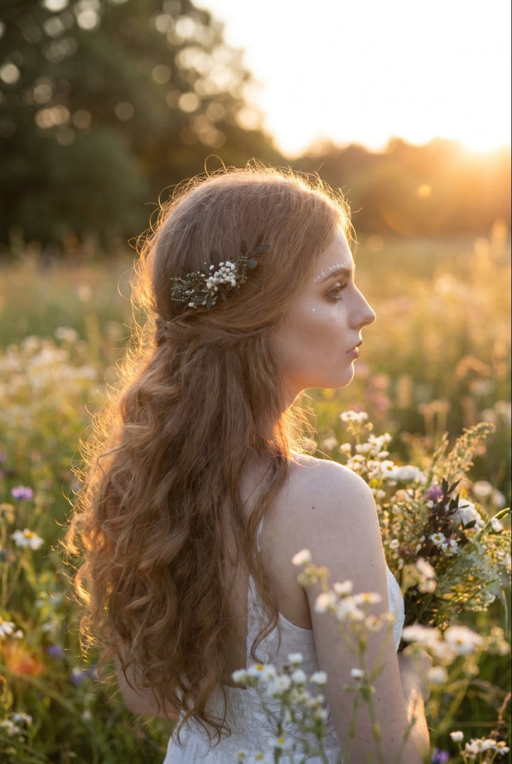Greenery Wedding Mini Hair Comb : Baby's Breath Bridal Accessory – handmade floral hair accessory by magaela