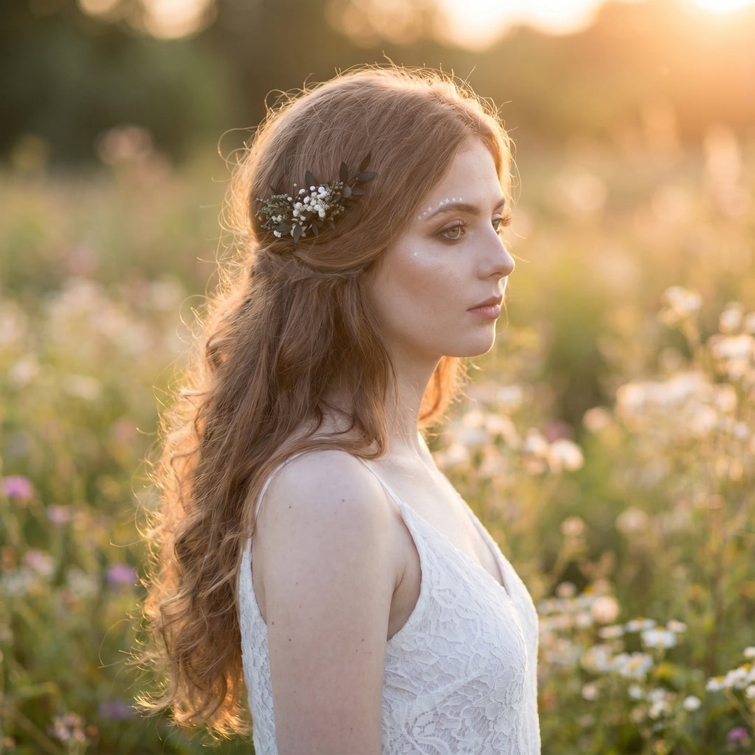 Greenery Wedding Mini Hair Comb : Baby's Breath Bridal Accessory – handmade floral hair accessory by magaela