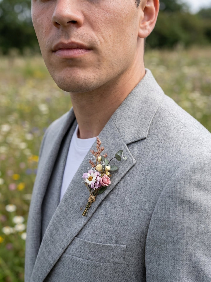 Romantic Meadow Hair Comb and Boutonniere in Wildflowers Style – handmade floral hair accessory by magaela