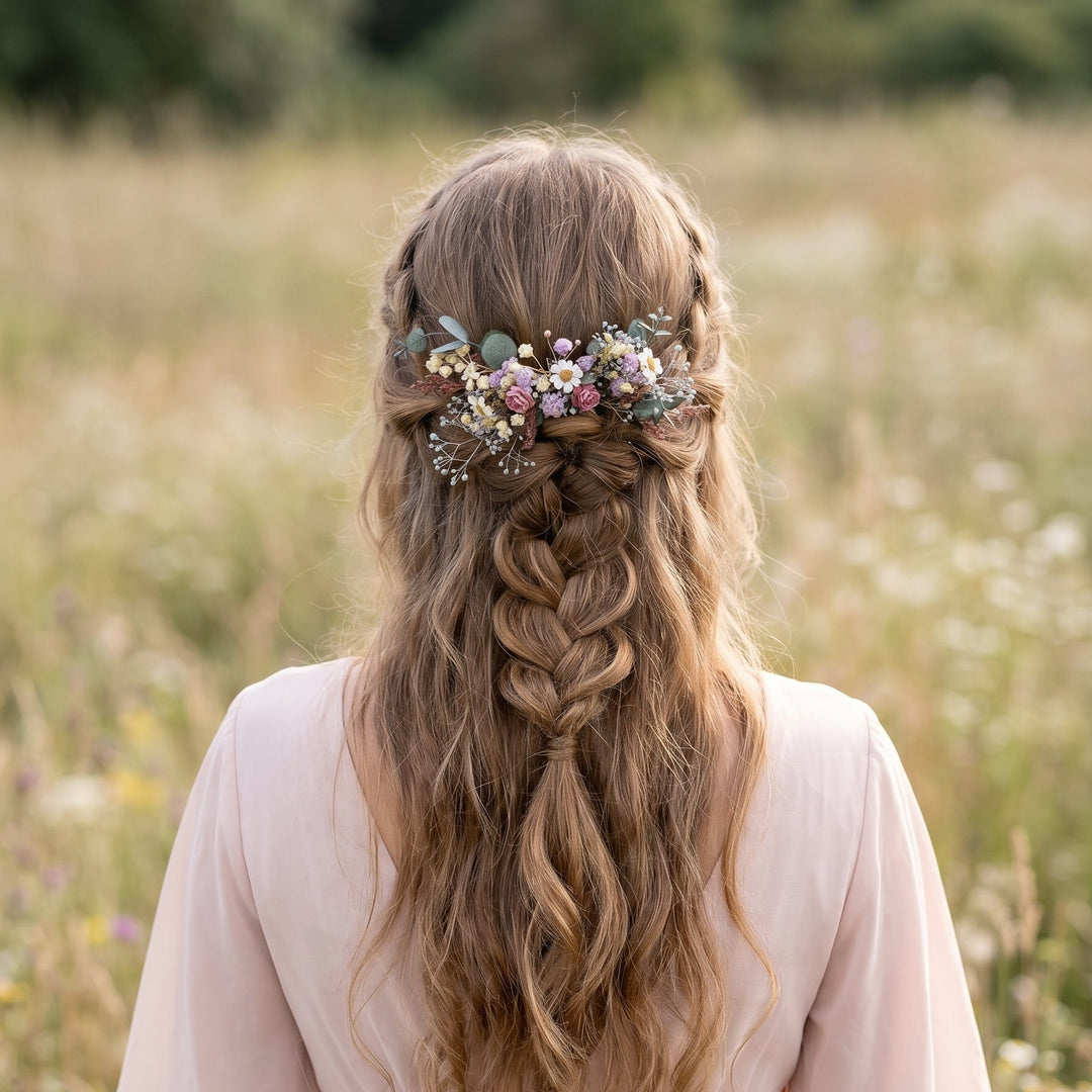 Romantic Meadow Hair Comb and Boutonniere in Wildflowers Style – handmade floral hair accessory by magaela