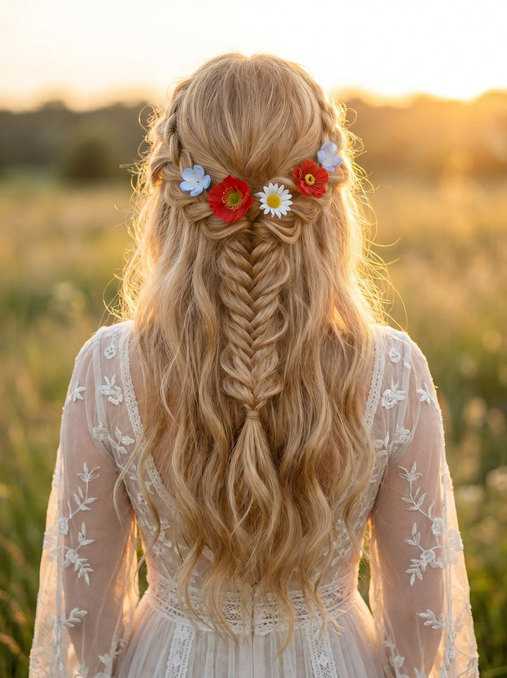 Meadow Flower Hairpins: Poppy and Wildflower Bridal Hair Accessories – handmade floral hair accessory by magaela