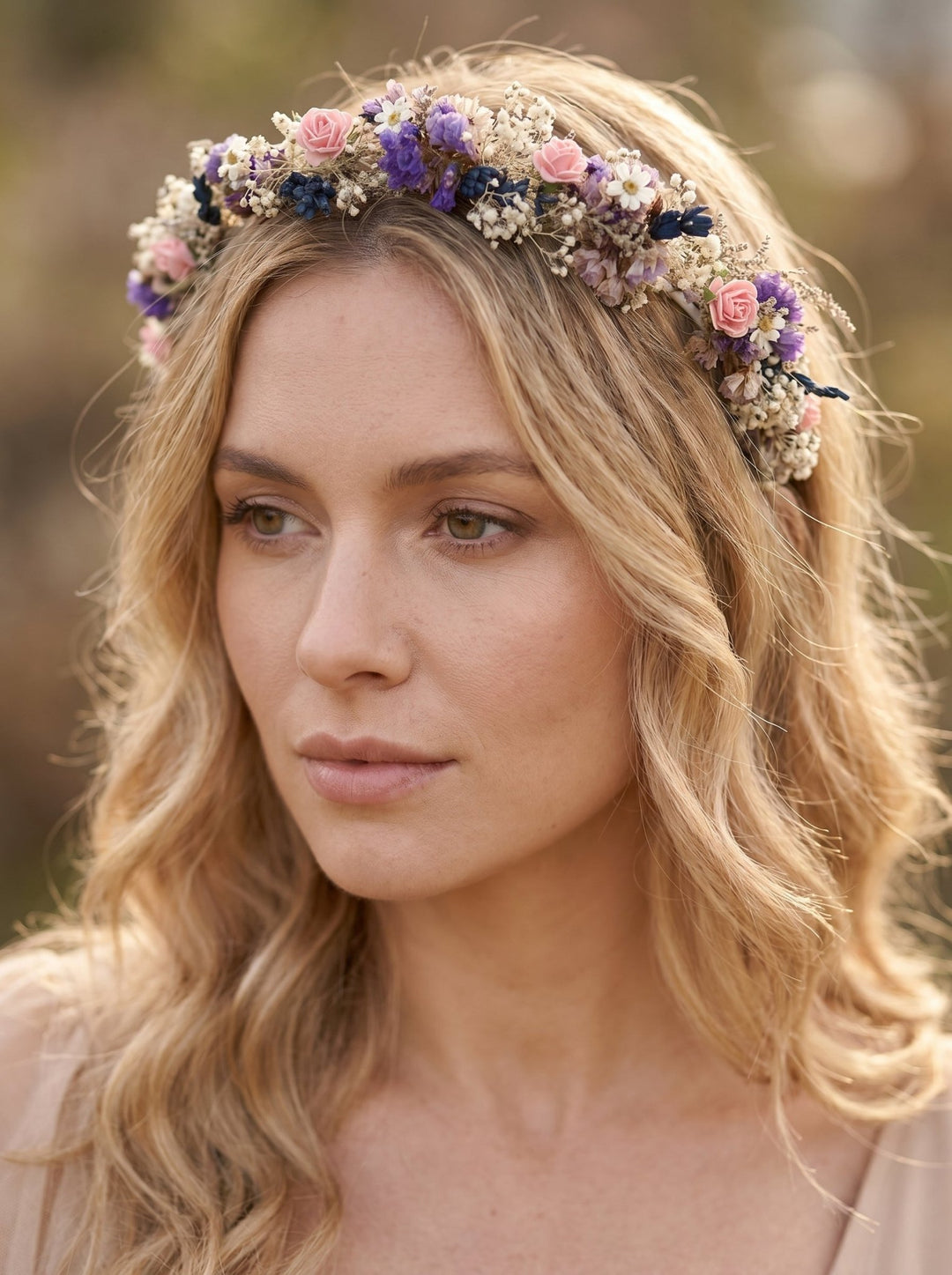 Romantic Flower Headband: Purple Pink Bridal Hairpiece – handmade floral hair accessory by magaela