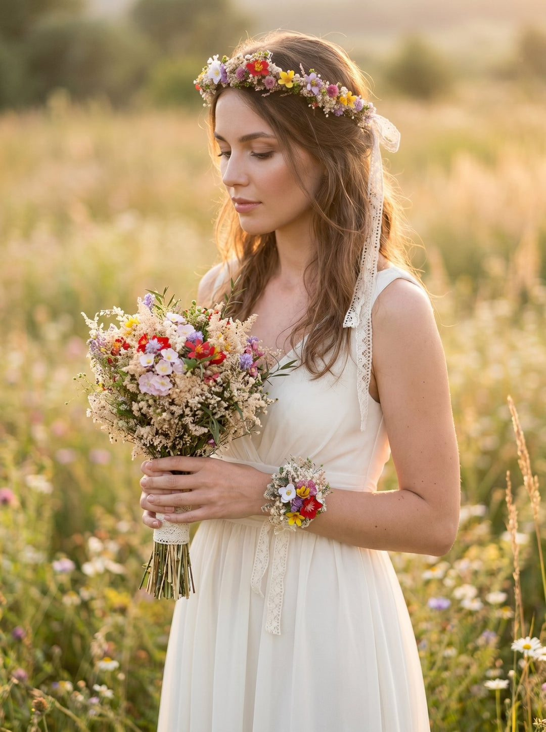 Wildflower Floral Bracelet – Botanical Wrist Wedding Corsage – handmade floral hair accessory by magaela