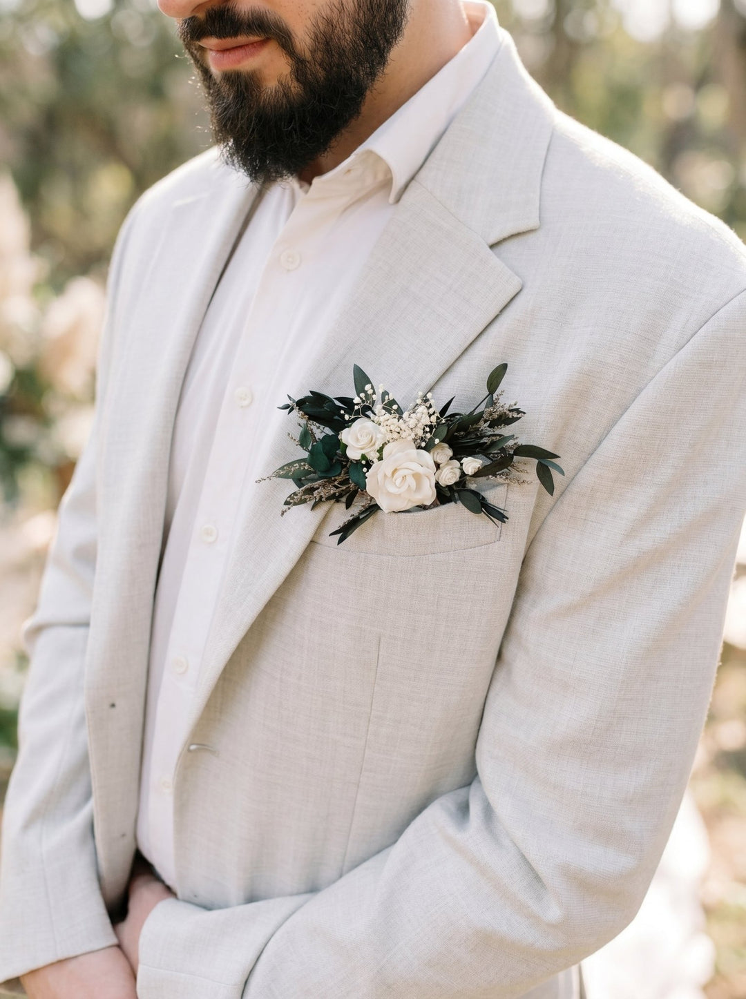 Green & White Boutonniere: Rose Wedding Buttonhole – handmade floral hair accessory by magaela