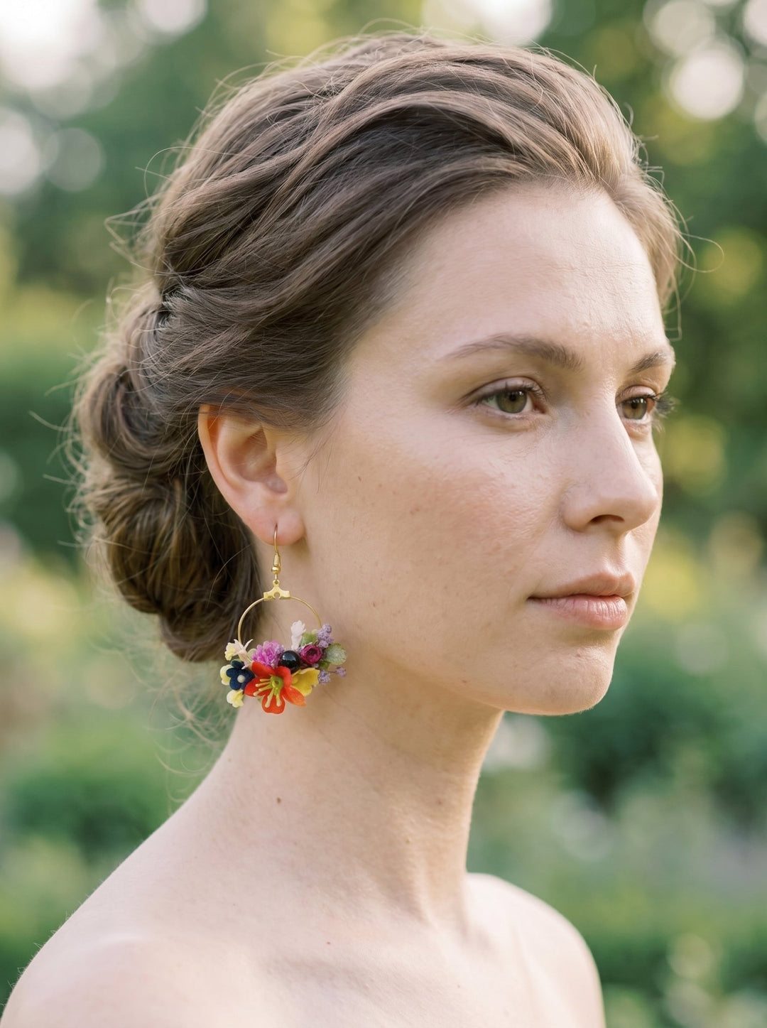 Tiny Floral Hoop Earrings – Colorful Boho Wedding Jewelry – handmade floral hair accessory by magaela