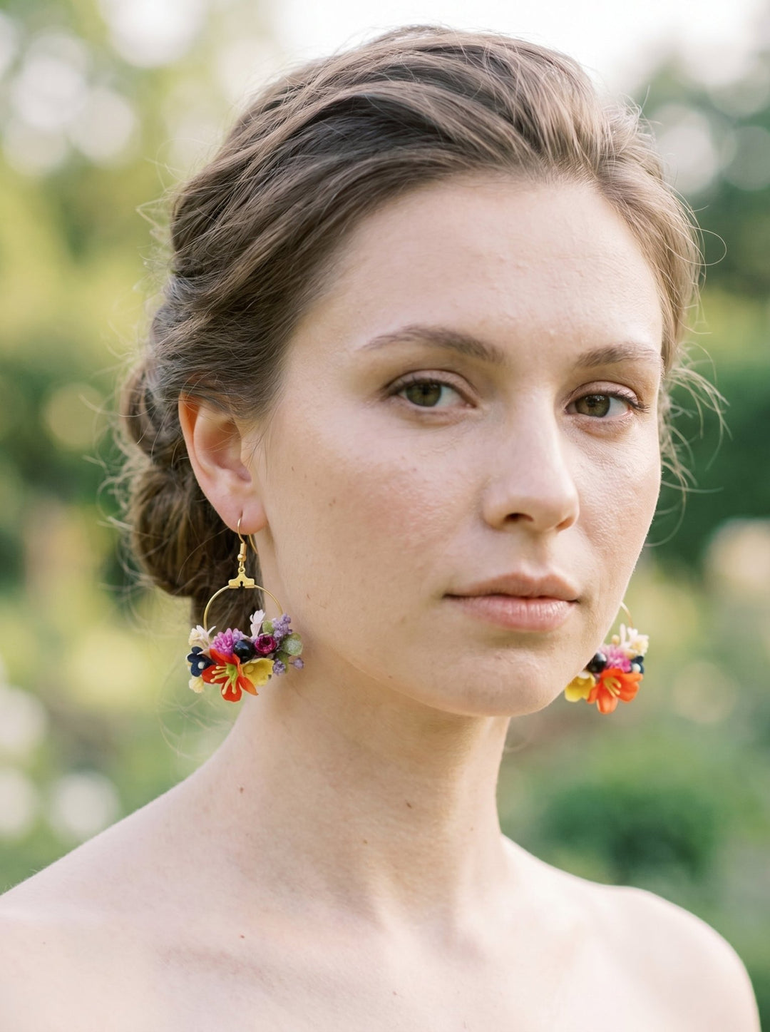 Tiny Floral Hoop Earrings – Colorful Boho Wedding Jewelry – handmade floral hair accessory by magaela