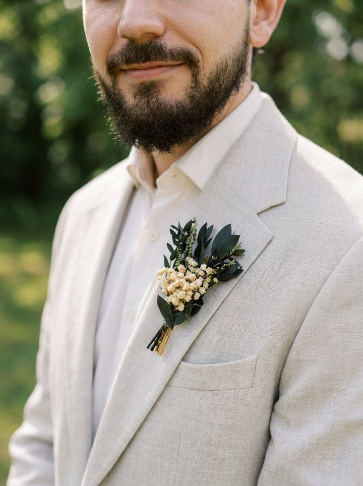 Greenery Wedding Boutonniere Natural Baby's Breath Groom Accessory – handmade floral hair accessory by magaela