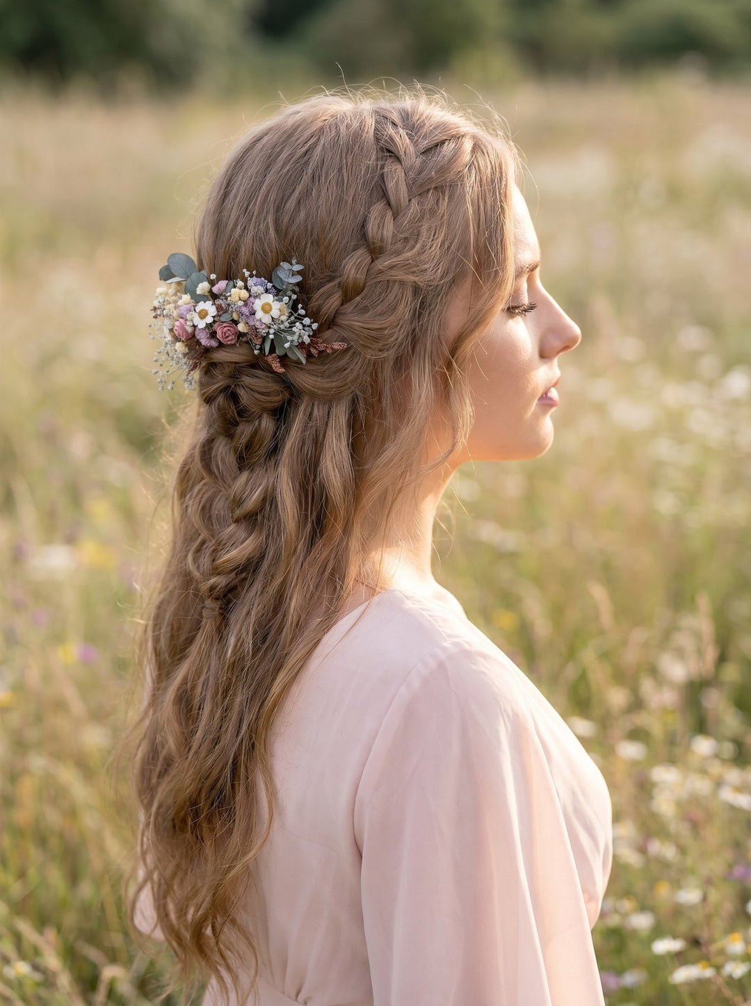 Romantic Meadow Hair Comb and Boutonniere in Wildflowers Style – handmade floral hair accessory by magaela
