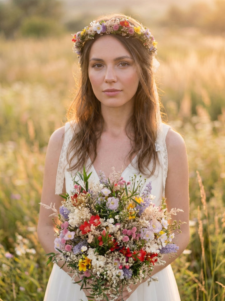 Wildflower Bridal Bouquet – Small Meadow Wedding Bouquet – handmade floral hair accessory by magaela