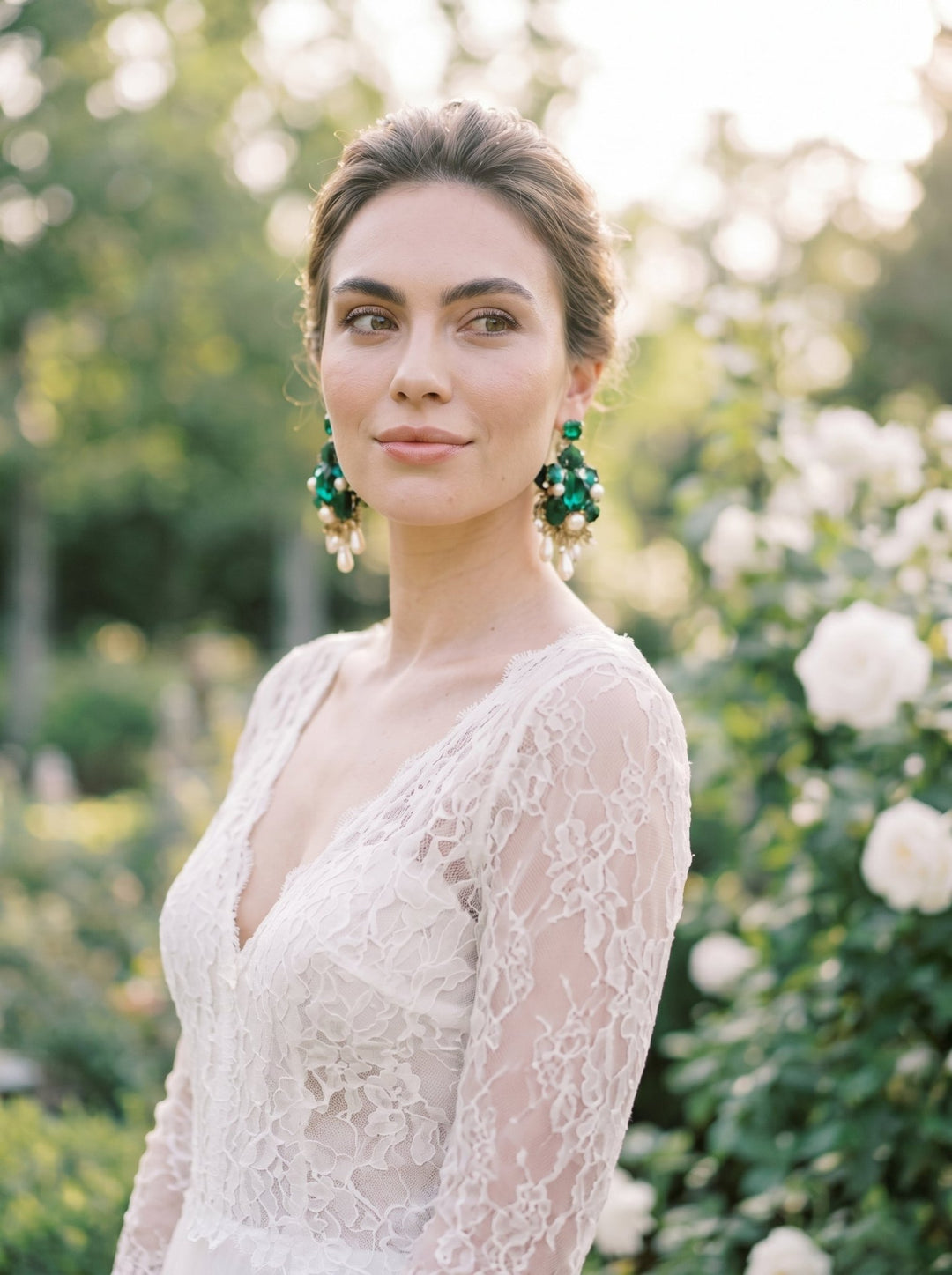 Emerald Green & Gold Glamour Earrings: Wedding Bridal Jewelry – handmade floral hair accessory by magaela
