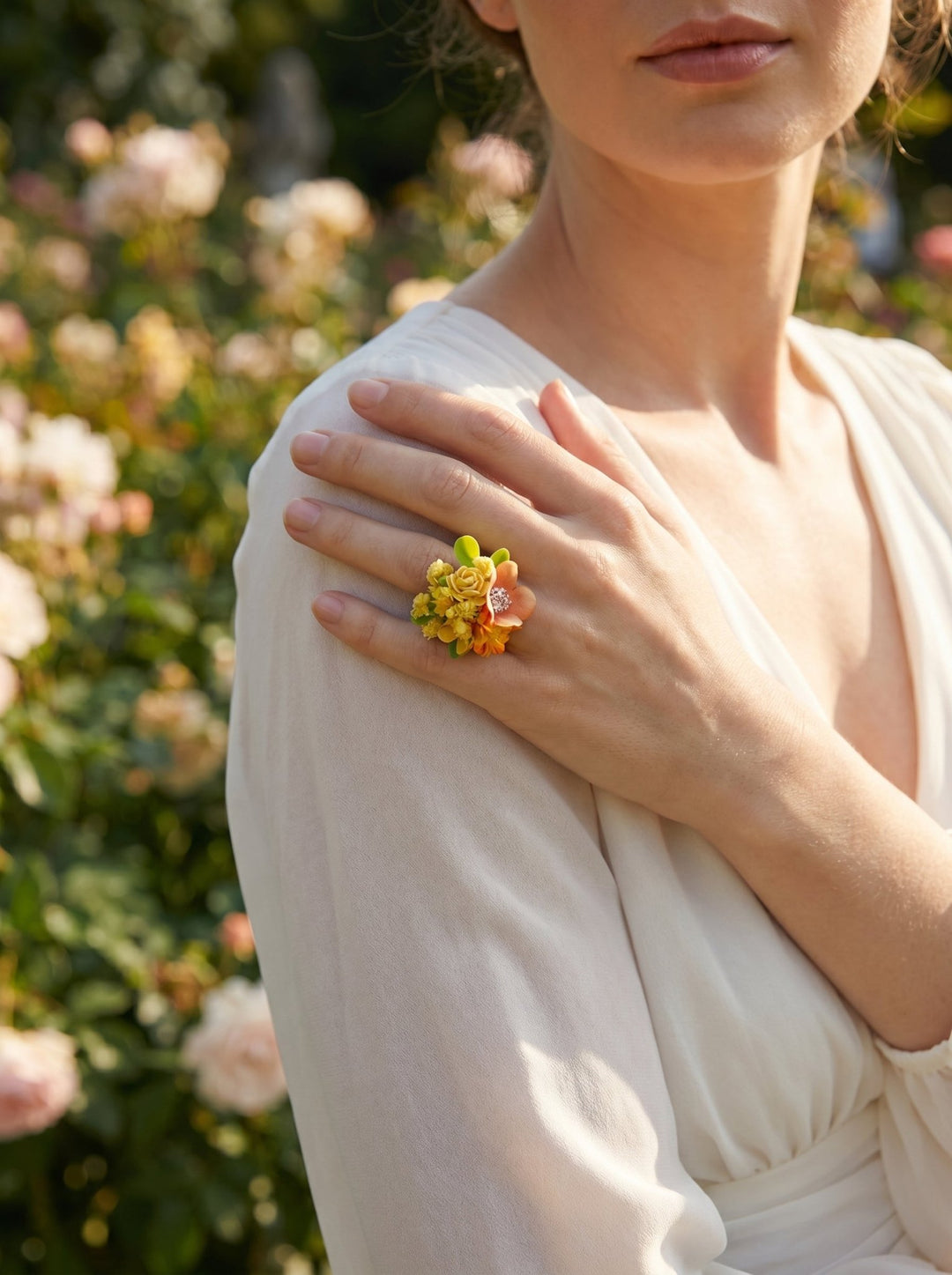 Yellow Floral Ring – Handmade Adjustable Flower Ring – handmade floral hair accessory by magaela