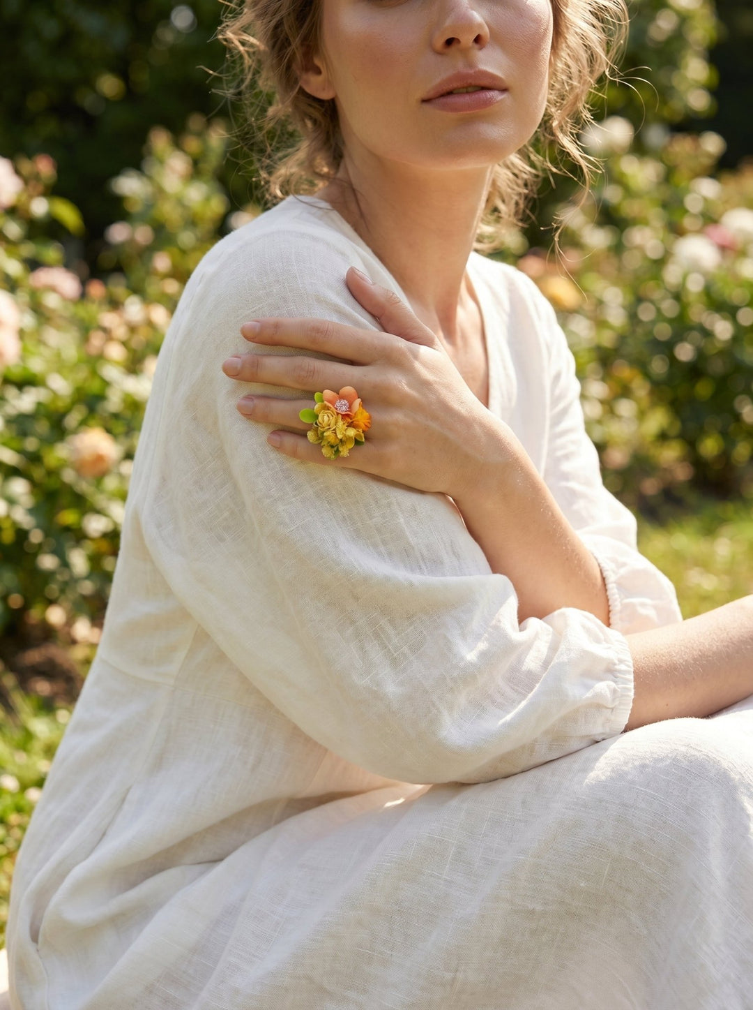 Yellow Floral Ring – Handmade Adjustable Flower Ring – handmade floral hair accessory by magaela