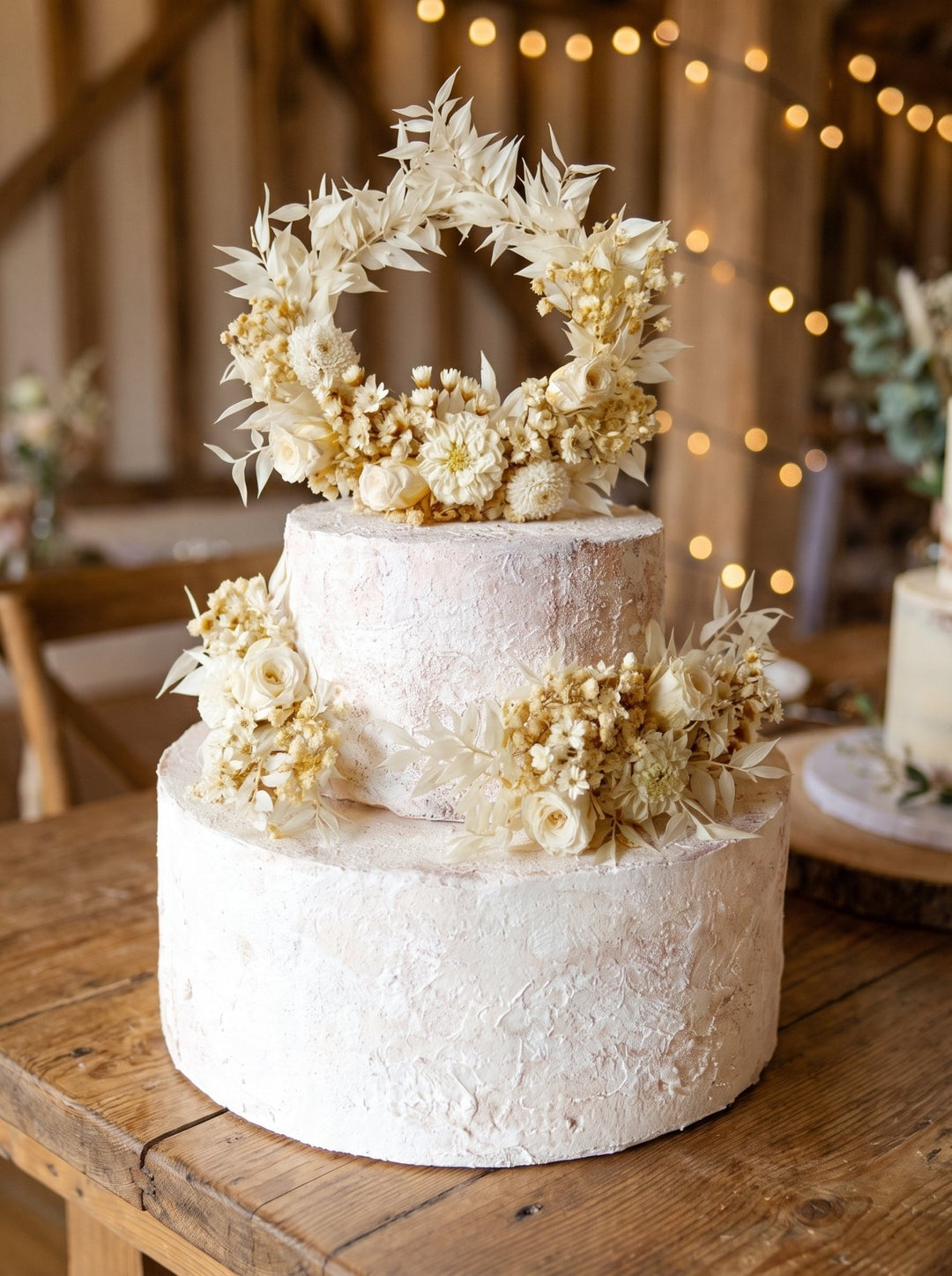 Boho Wedding Cake Topper: Cream Preserved Flower Circle, Rustic Decor – handmade floral hair accessory by magaela