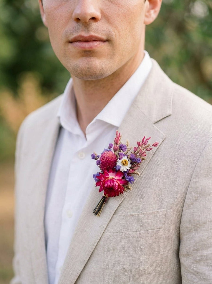 Pink and Purple Dried Flower Hair Comb | Helichrysum, Lagurus and Statice – handmade floral hair accessory by magaela