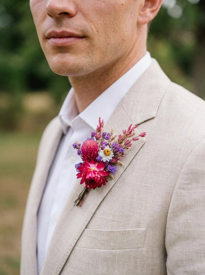 Pink and Purple Dried Flower Hair Comb | Helichrysum, Lagurus and Statice – handmade floral hair accessory by magaela
