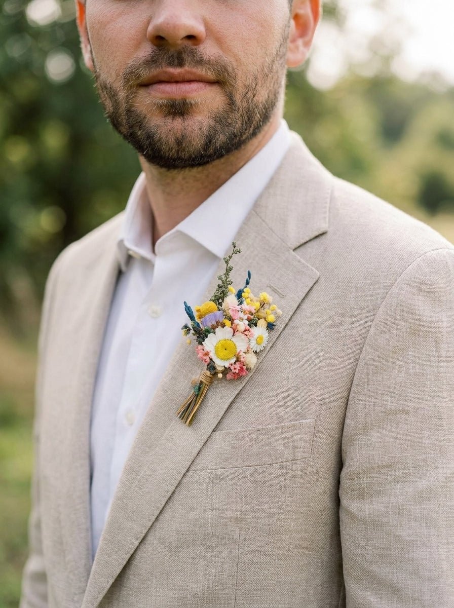 Wildflower Meadow Bridal Hair Comb with Dried Daisy, Lavender, Billy Buttons and Mixed Botanicals – handmade floral hair accessory by magaela