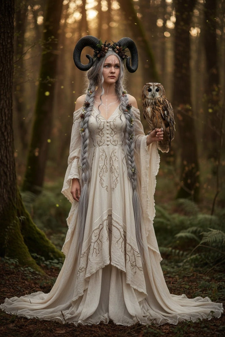 Woodland Horned Crown – Mutton Horn Headband | Fairycore & Pagan Headpiece – handmade floral hair accessory by magaela