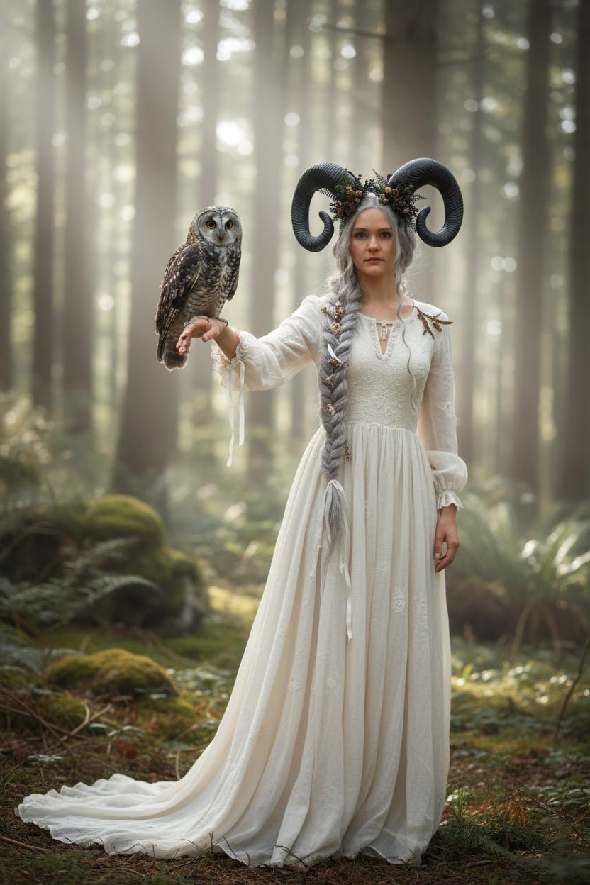 Woodland Horned Crown – Mutton Horn Headband | Fairycore & Pagan Headpiece – handmade floral hair accessory by magaela