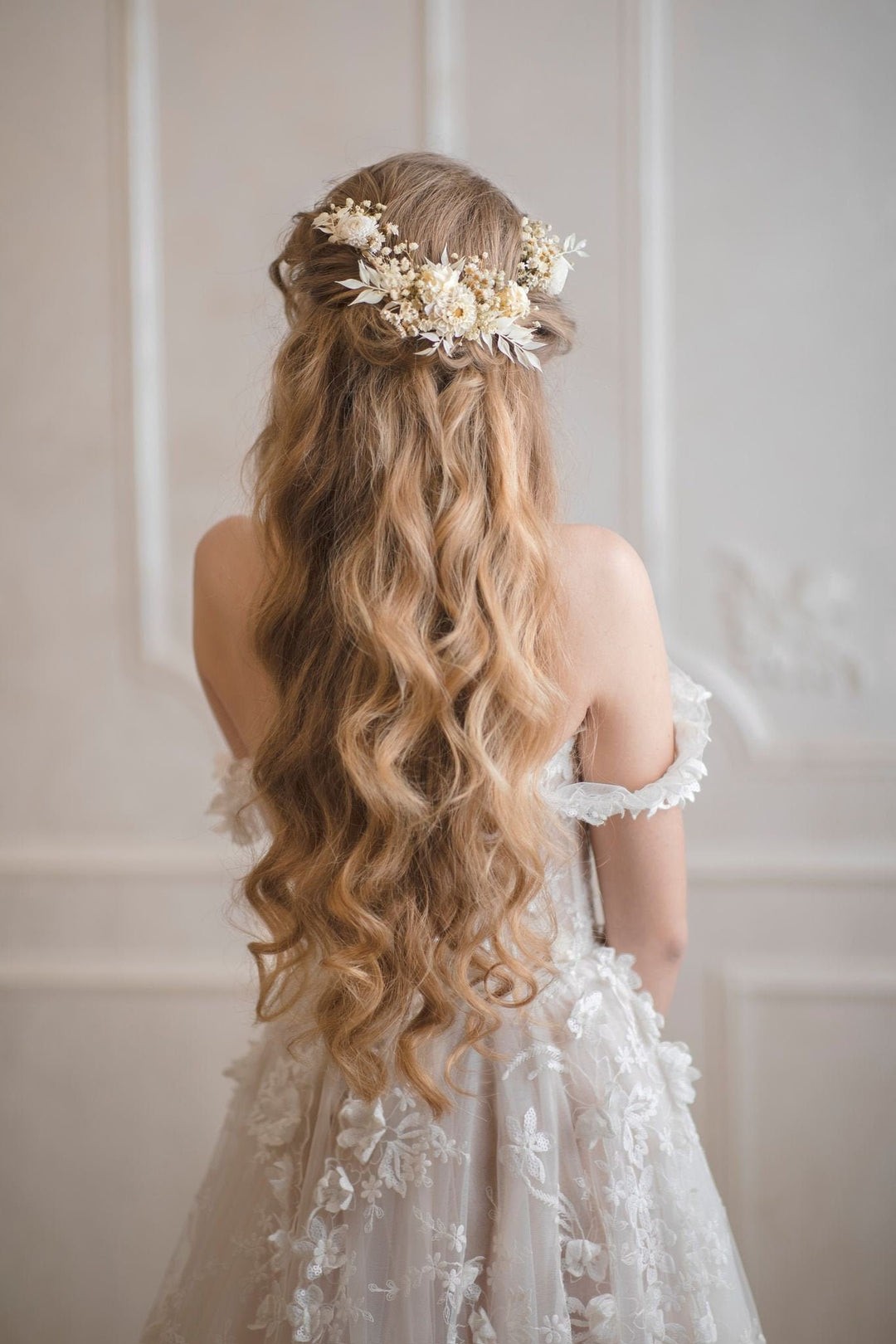 Ivory Preserved Flower Wedding Hair Vine - Bridal Headpiece – handmade floral hair accessory by magaela