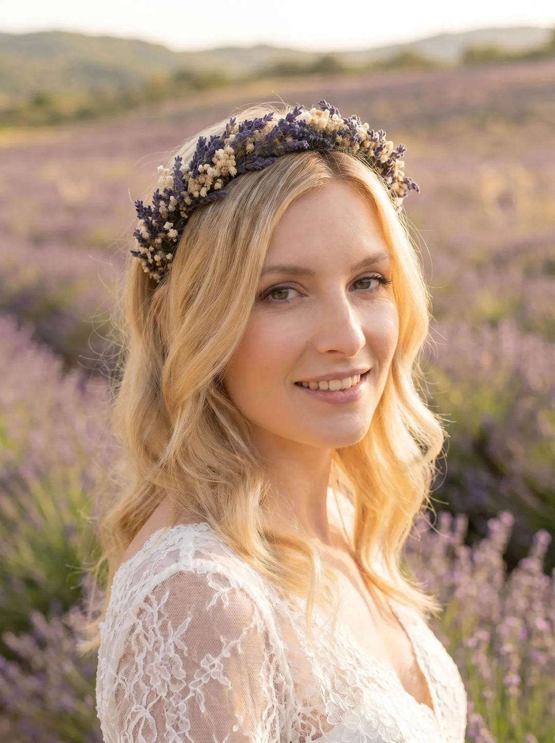 Lavender Bridal Flower Crown: Preserved Baby's Breath Headpiece – handmade floral hair accessory by magaela