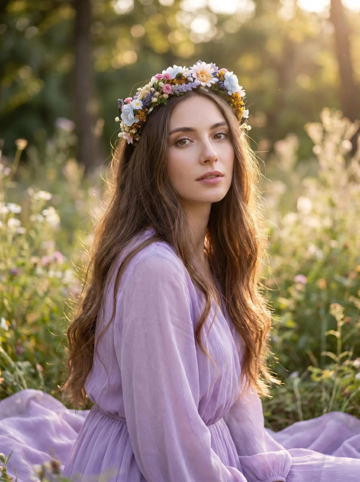 Lavender Bridal Flower Headband: Meadow Wedding Hair headband – handmade floral hair accessory by magaela