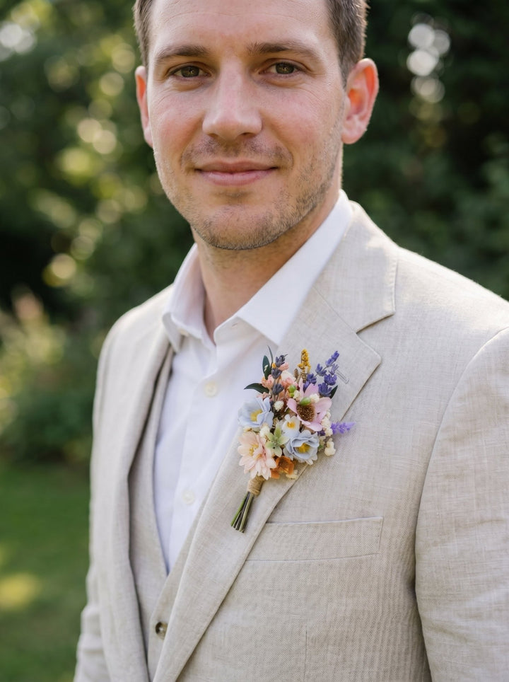 Lavender Wedding Boutonniere: Meadowy Groom Buttonhole – handmade floral hair accessory by magaela