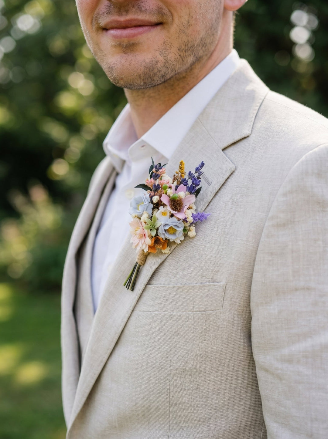 Lavender Wedding Boutonniere: Meadowy Groom Buttonhole – handmade floral hair accessory by magaela