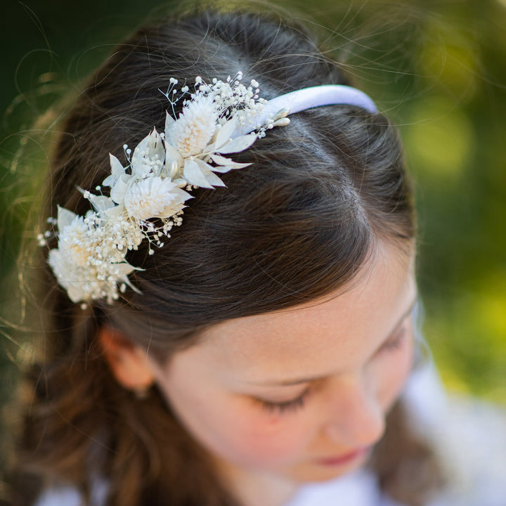 Ivory Flower Girl Headband: Preserved Floral Communion Crown – handmade floral hair accessory by magaela