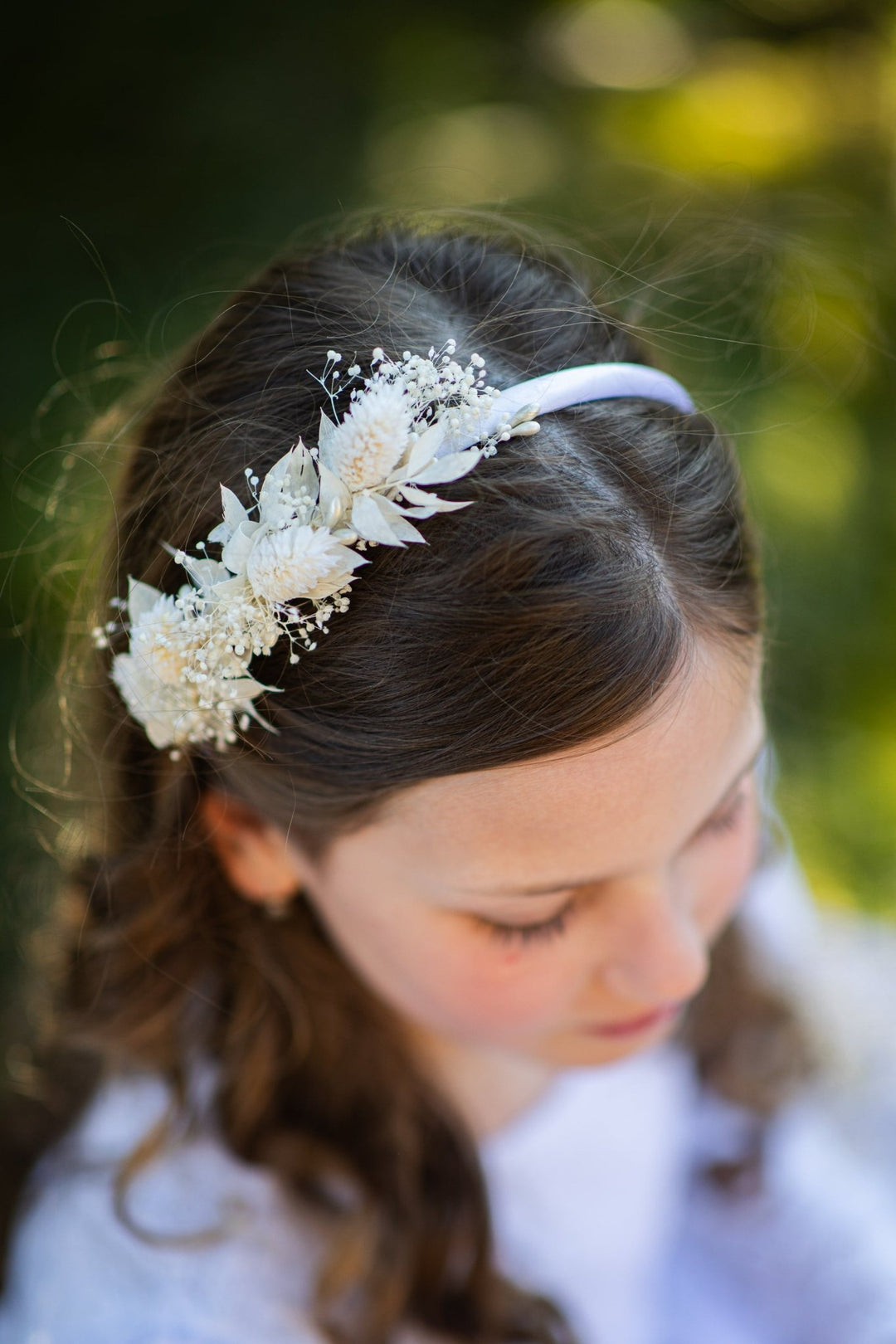 Ivory Flower Girl Headband: Preserved Floral Communion Crown – handmade floral hair accessory by magaela