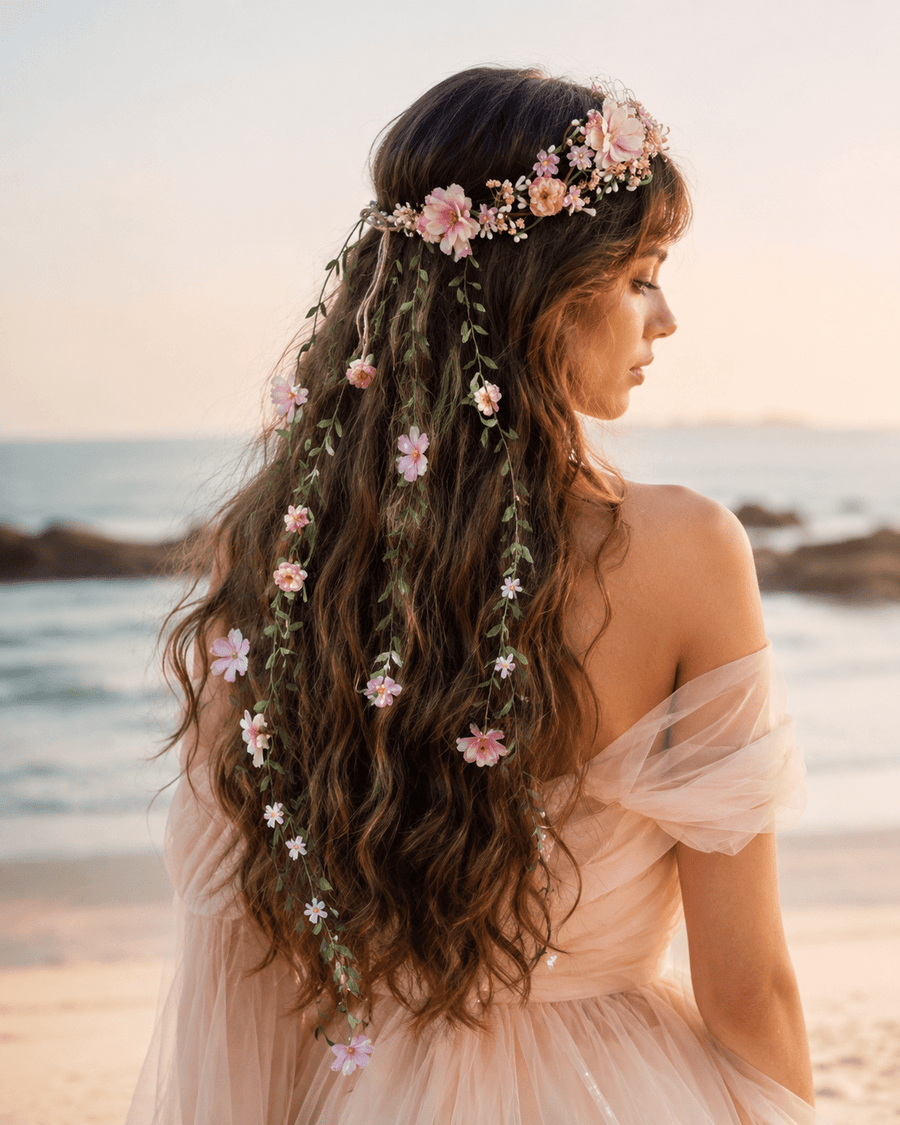 Boho Flower Crown with Cascading Vines