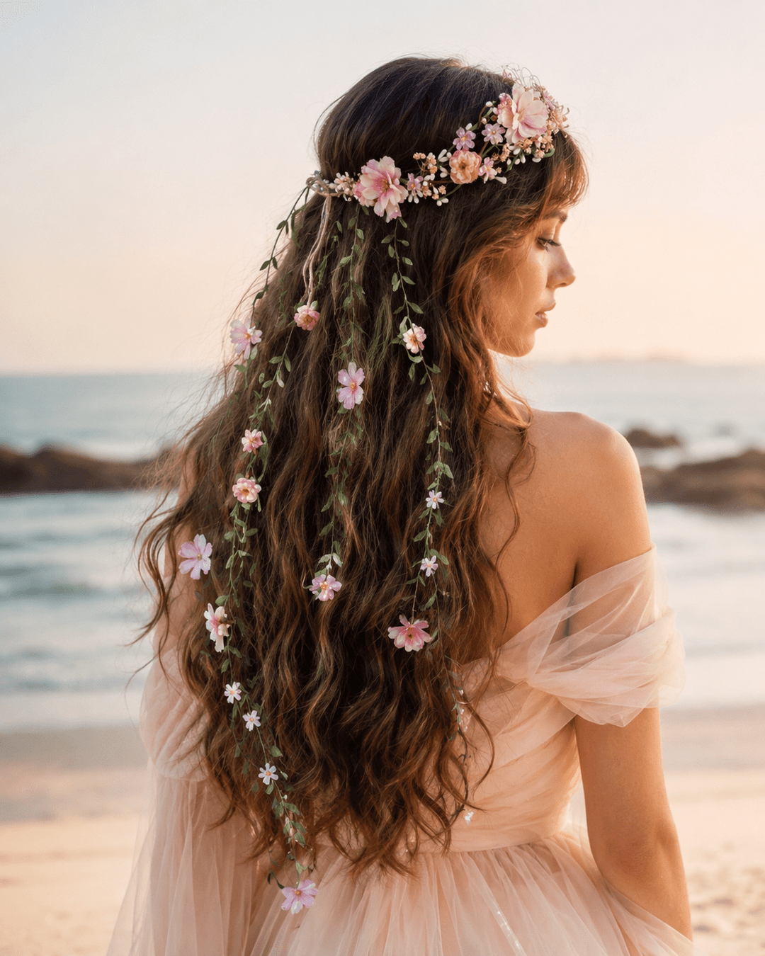 Romantic Flower Crown with Cascading Vines - The Original Magaela Design – handmade floral hair accessory by magaela