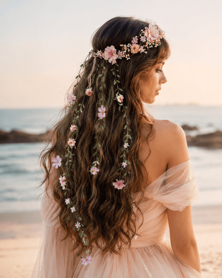 Romantic Flower Crown with Cascading Vines - The Original Magaela Design – handmade floral hair accessory by magaela