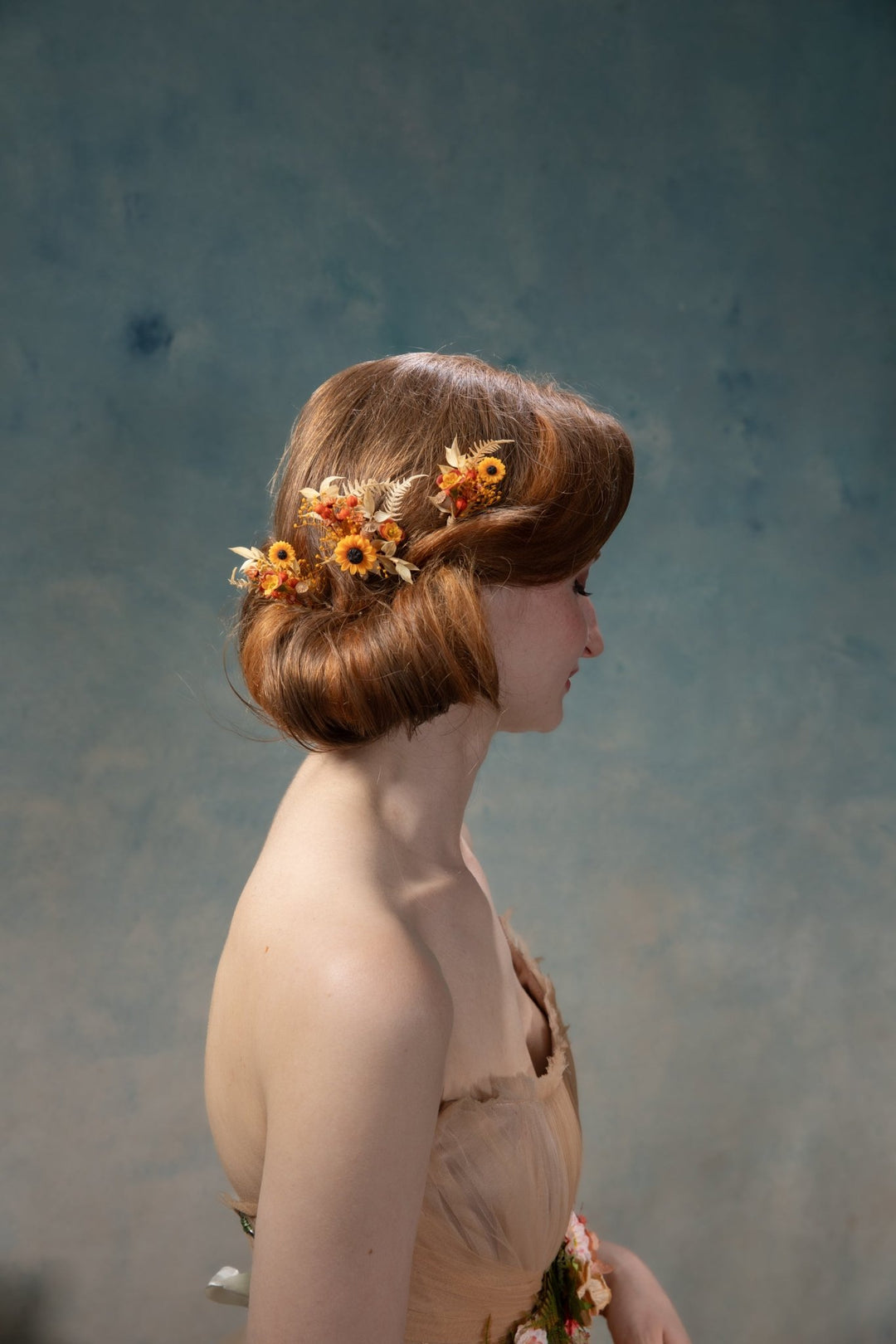 Sunflower Hair Pins: Boho Wedding Hair Clips, Cottagecore Style – handmade floral hair accessory by magaela