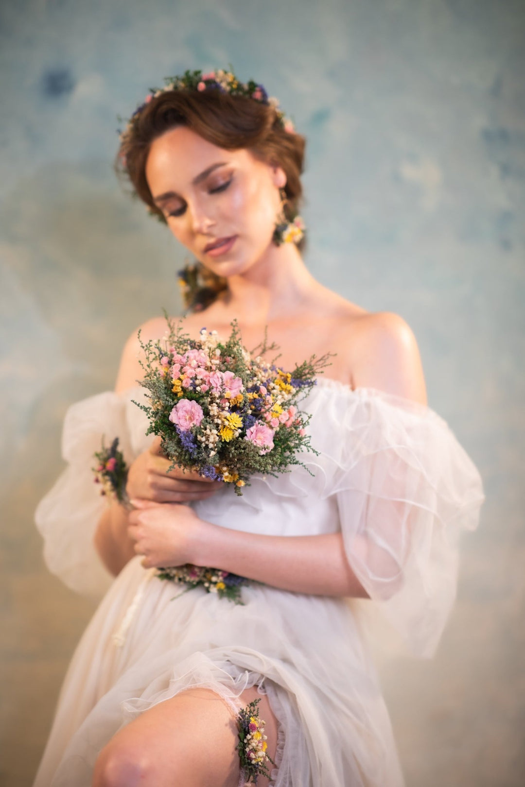 Wildflower Bridal Bouquet: Summer Meadow Wedding, Cottagecore Style – handmade floral hair accessory by magaela