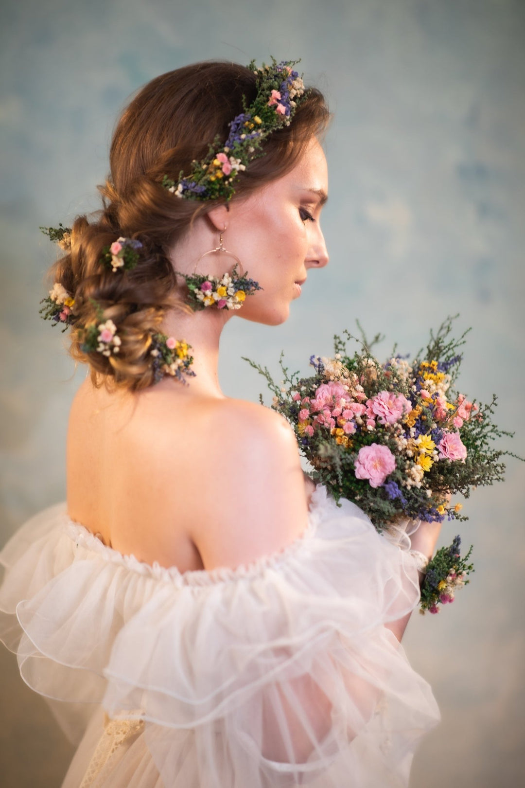 Wildflower Bridal Bouquet: Summer Meadow Wedding, Cottagecore Style – handmade floral hair accessory by magaela