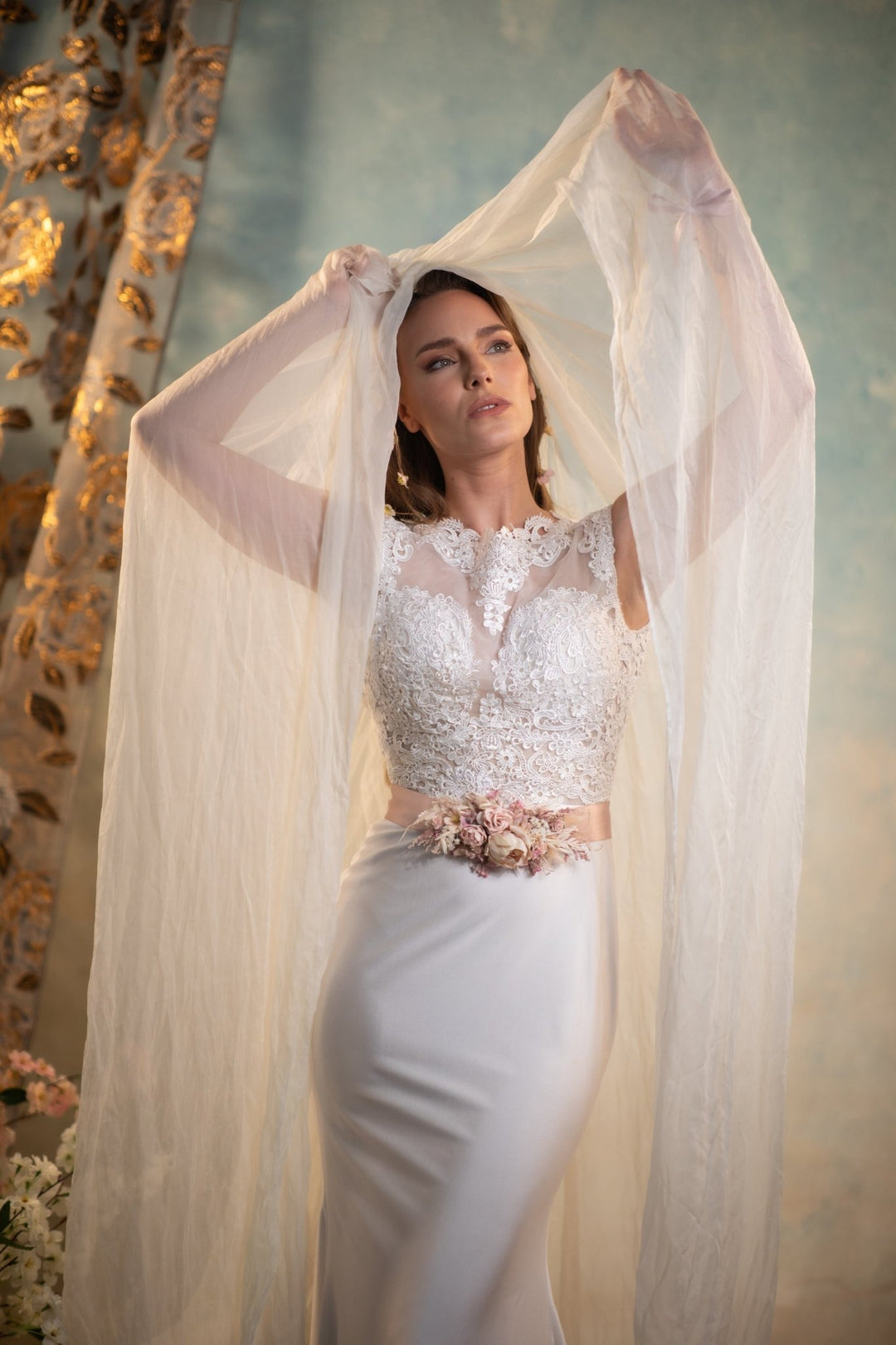 Pale Pink Flower Wedding Belt: Blush Ivory Bridal Sash – handmade floral hair accessory by magaela