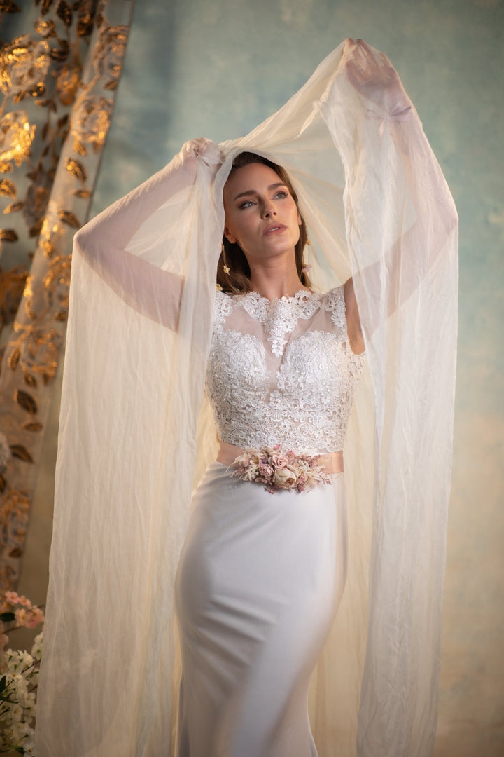 Pale Pink Flower Wedding Belt: Blush Ivory Bridal Sash – handmade floral hair accessory by magaela