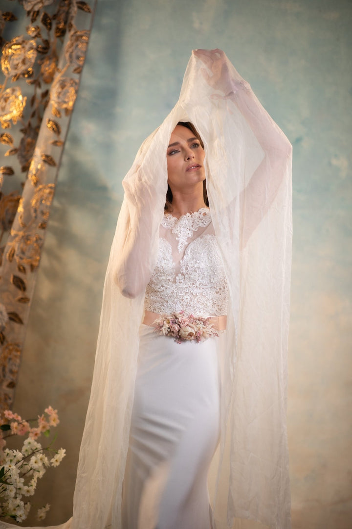 Pale Pink Flower Wedding Belt: Blush Ivory Bridal Sash – handmade floral hair accessory by magaela