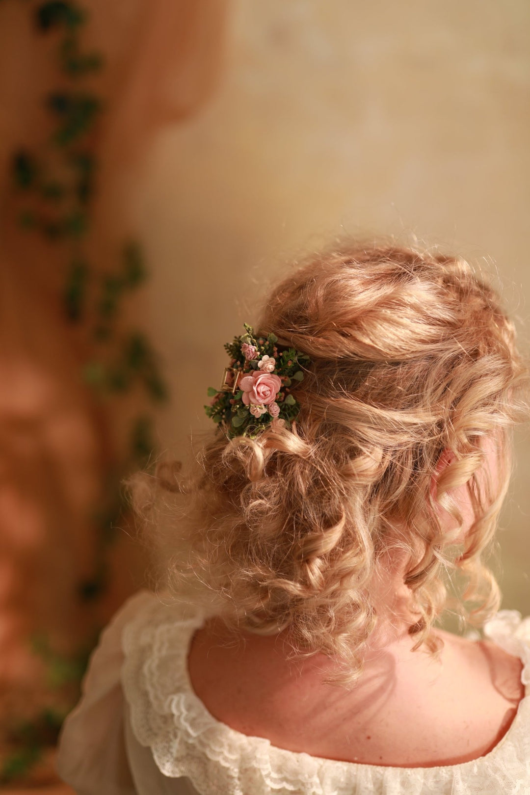 Romantic hair claw clip - dusty pink roses and greenery hair clip – handmade floral hair accessory by magaela