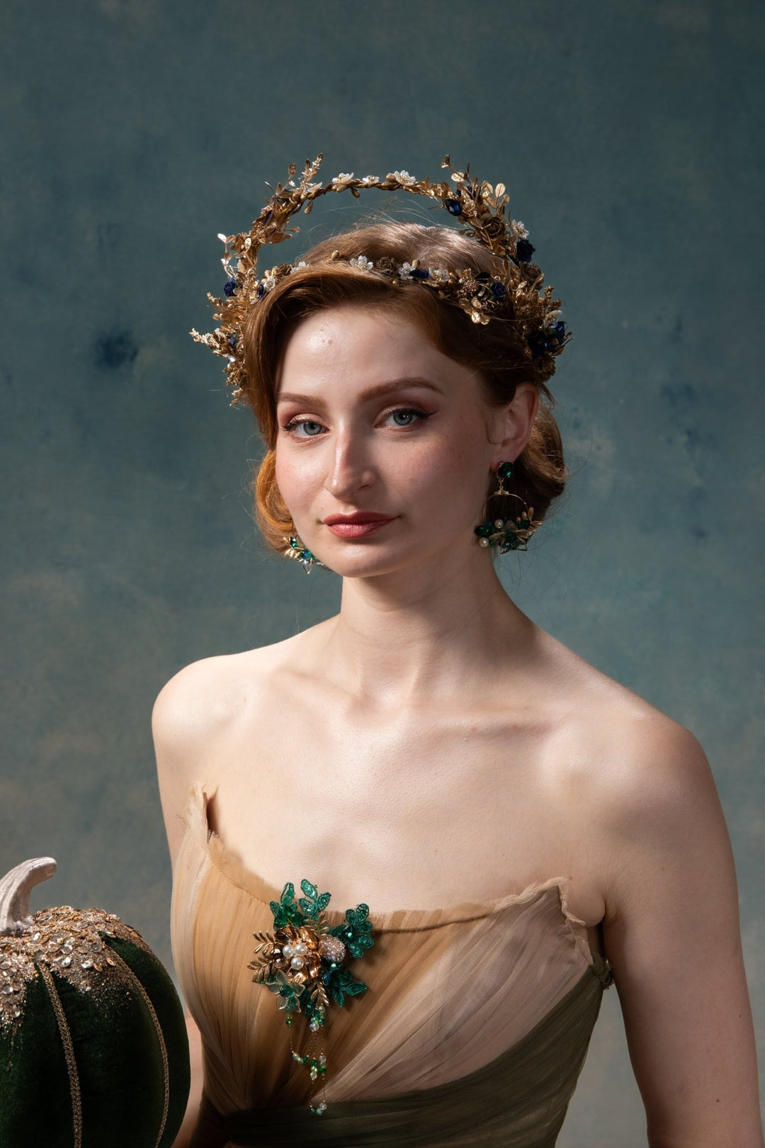 Royal Blue & Gold Flower Crown: Glam Wedding Tiara – handmade floral hair accessory by magaela