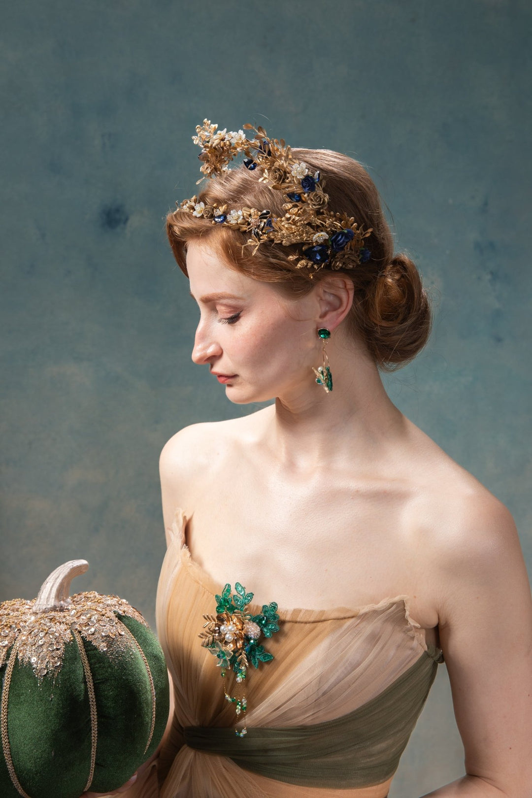 Royal Blue & Gold Flower Crown: Glam Wedding Tiara – magaela