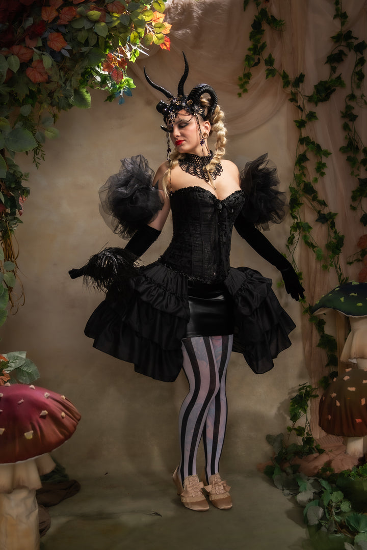 Glam black horns crown with blue and gold accent: magical accesory for fantasy ball