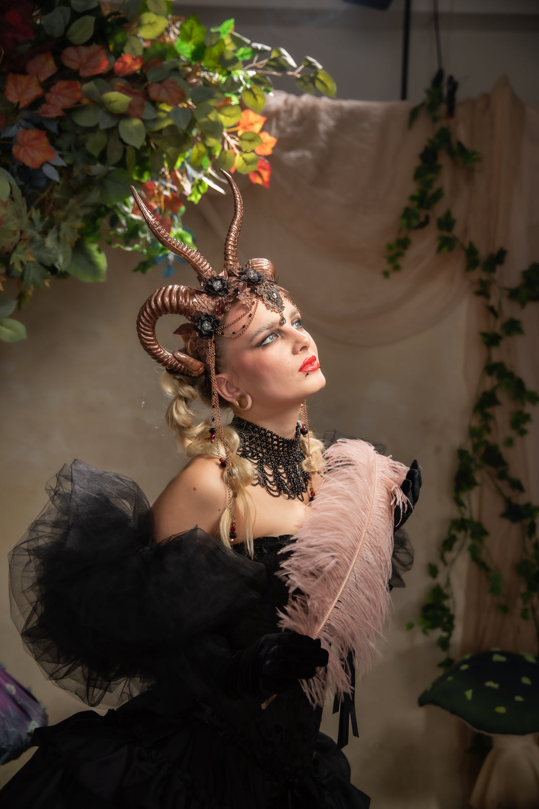 Glam woodland bronze-black horns crown: magical accesory for fantasy ball