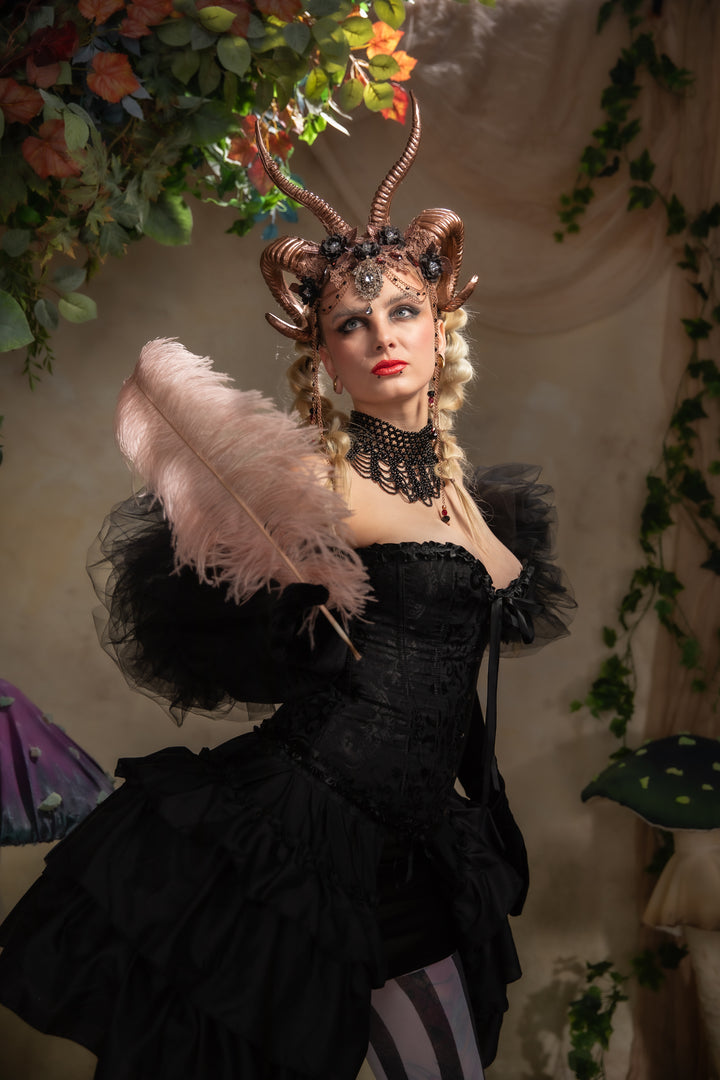 Glam woodland bronze-black horns crown: magical accesory for fantasy ball