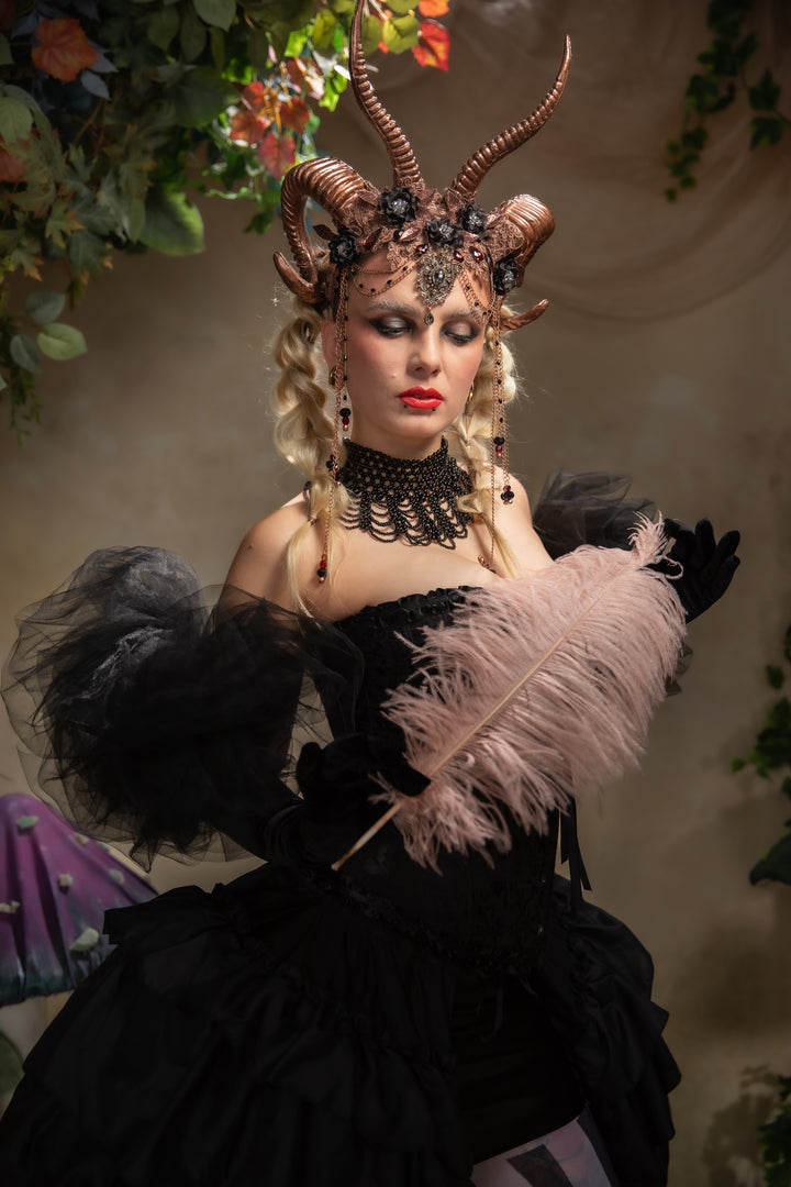 Glam woodland bronze-black horns crown: magical accesory for fantasy ball