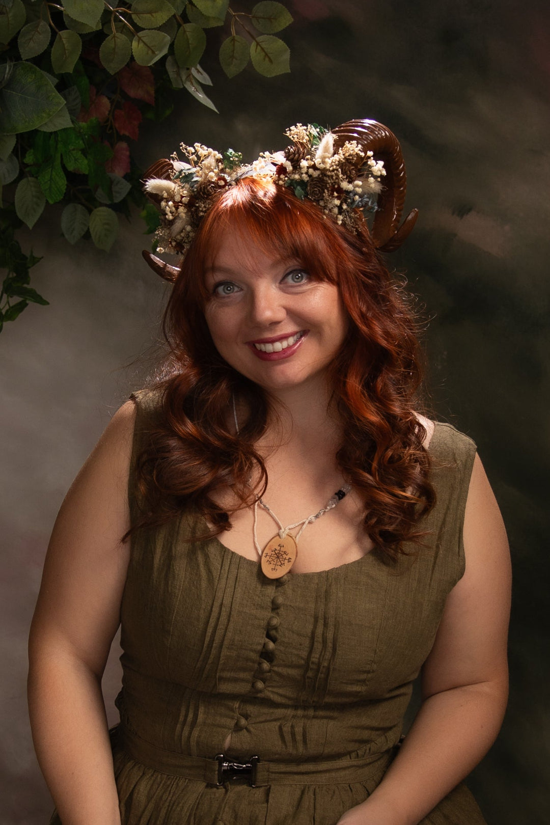 Woodland Horns Headband: Wicca Pagan Crown with Pine Cones – handmade floral hair accessory by magaela