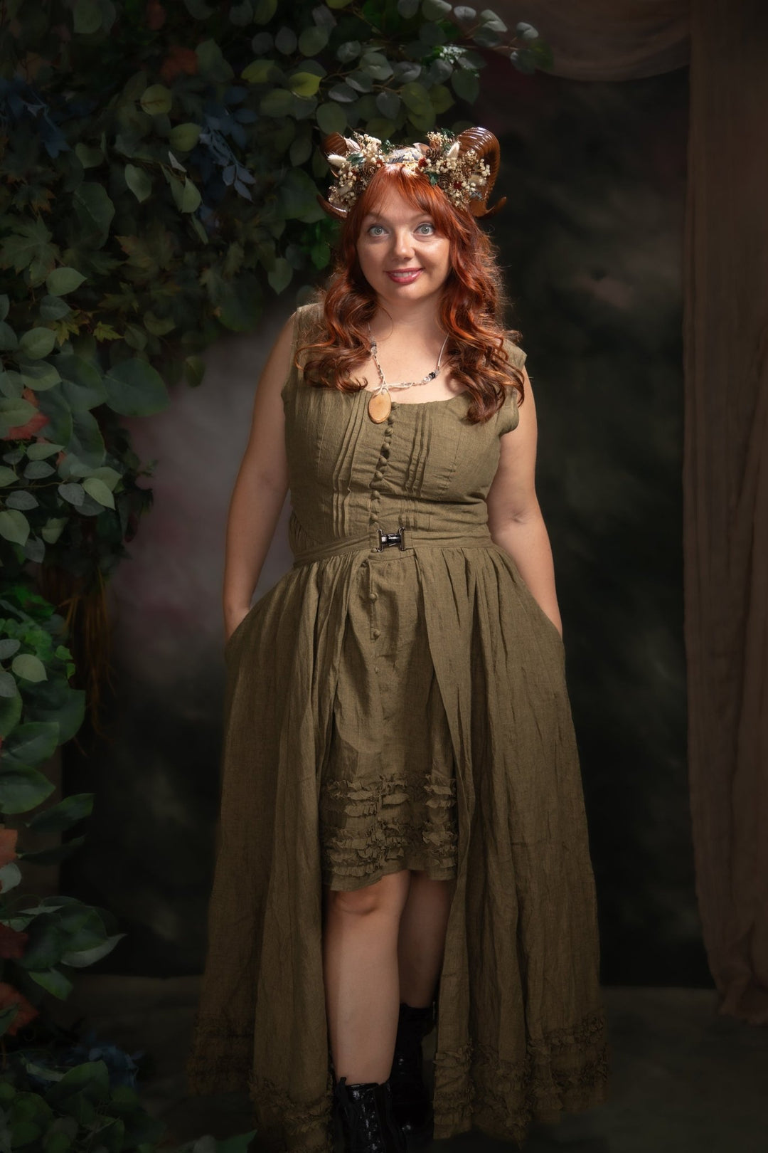 Woodland Horns Headband: Wicca Pagan Crown with Pine Cones – handmade floral hair accessory by magaela